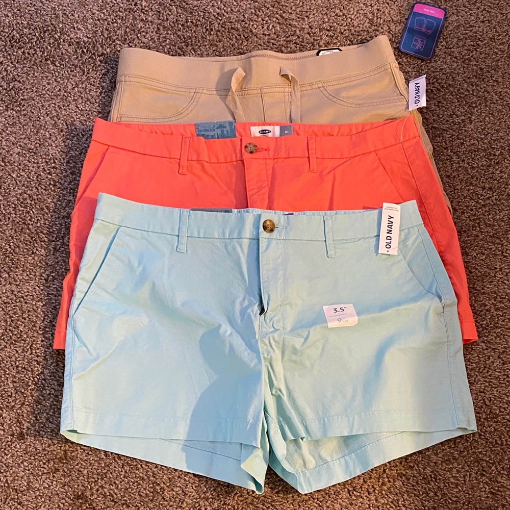 NWT Three pairs Women's Shorts Size 12 - Light Blue, Coral, and Tan